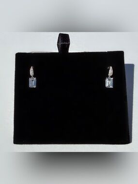 925 Sterling Silver CZ Baguette Stacked Drop Stud Earrings
